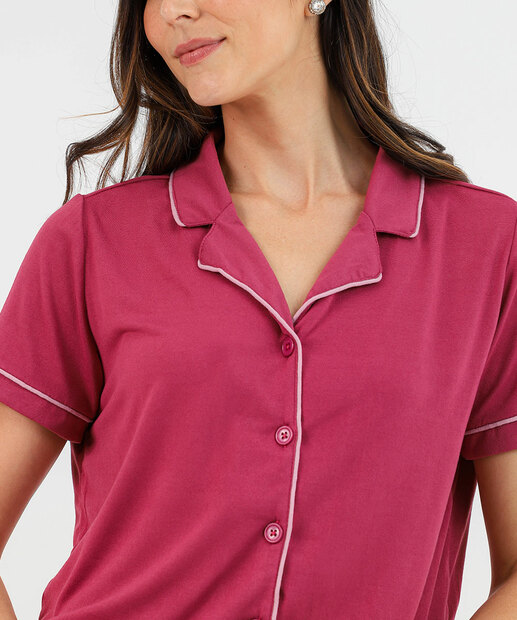 Pijama Feminino Americano Curto com Botões Marisa Vinho