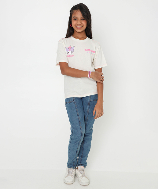 Blusa Juvenil Manga Curta Kuromi Sanrio Tam 10 a 16 Off White