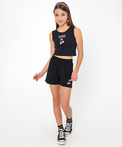 Blusa Juvenil Regata College Cereja Marisa Tam 10 a 16 Preta