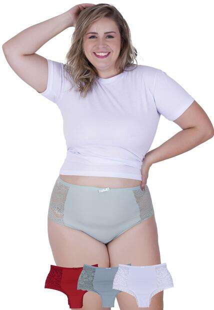 Kit 3 Calcinhas Chantily Plus Size Microfibra Concept Lingerie Multicolorido