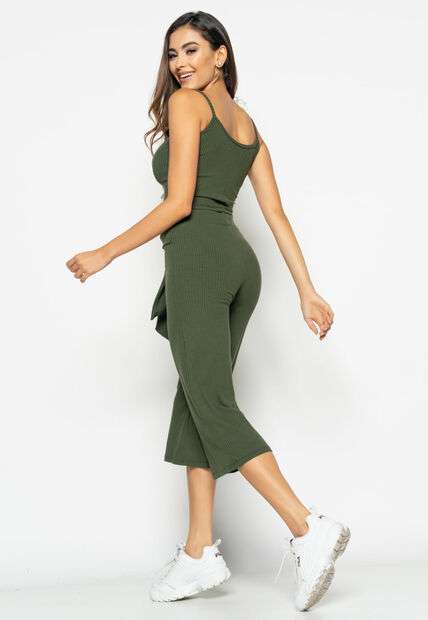 Cropped  Alça Fina Canelado Verde Salvatore Fashion