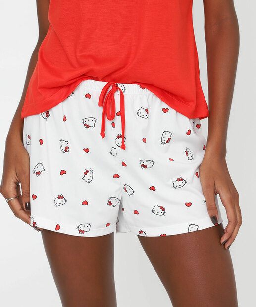 Pijama Feminino Hello Kitty Manga curta Sanrio Vermelho