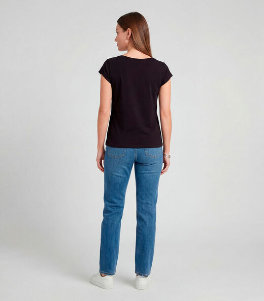 Blusa Feminina Meia Malha Com Estampa Infinita Cor Preto