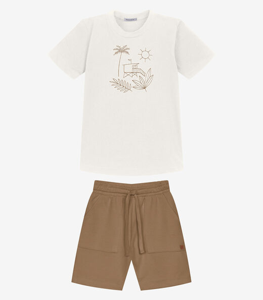 Image_Conjunto Infantil Camiseta Com Bermuda Trick Nick Bege