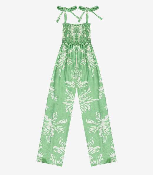 Macacão Longo Feminino De Lastex Estampado Select Verde