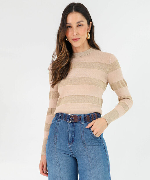 Image_Blusa Feminina Tricot Listrada Marisa Bege