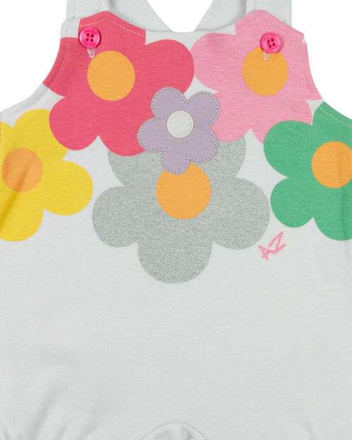 Macacão Bebê Menina Banho de Sol Suedine Sem Manga Silk Screen Flores - Branco