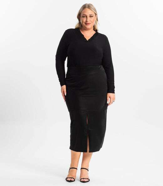 Blusa Plus Size Manga Longa Feminina Secret Glam Preto
