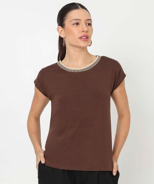 Image_Blusa Feminina Retilínea Manga Curta Marisa Marrom