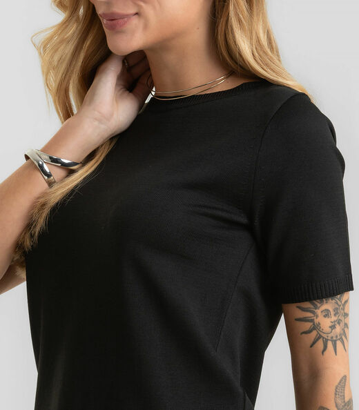 Blusa Feminina Manga Curta Lisa Em Tricot Dianna Preto