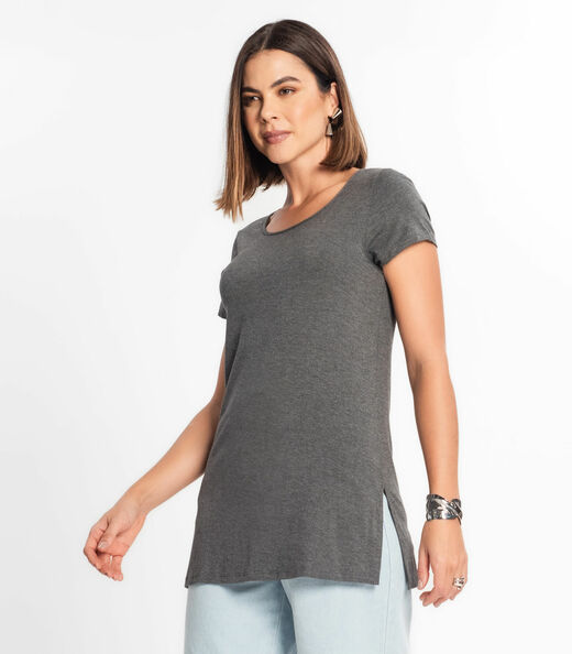 Blusa Básica Alongada Feminina Rovitex Cinza