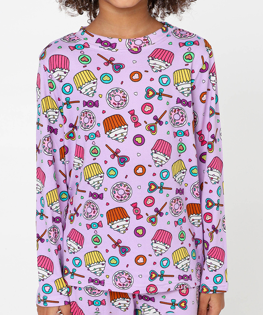 Pijama Infantil Estampa Docinhos Marisa Tam 04 ao 12 Lilás