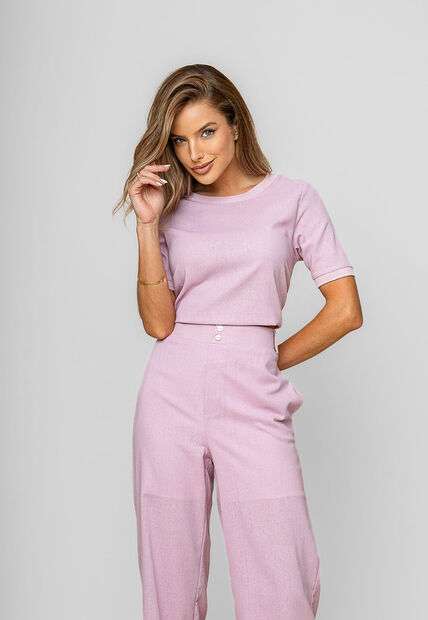 Blusa Alfaiataria Gola Ribana Manga Curta Rosa Salvatore