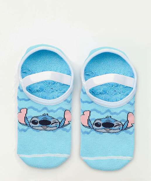 Image_Meia Sapatilha Feminina Antiderrapante Stitch Disney Azul