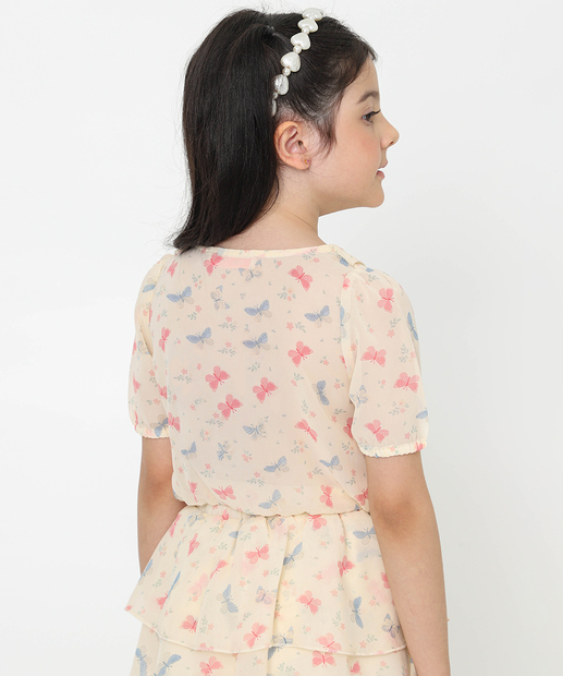 Blusa Infantil Chiffon Borboletas Marisa Tam 4 a 10 Bege