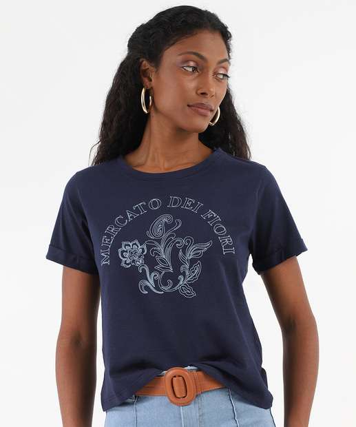 Image_Blusa Feminina Estampa Flor Manga Curta Marisa Azul