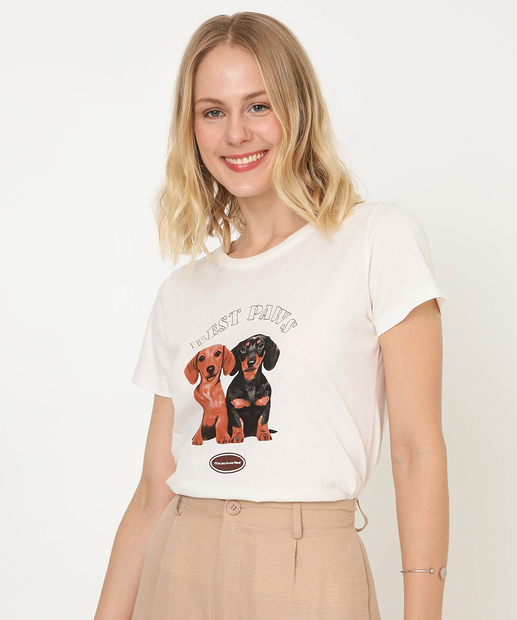 Image_Camiseta Feminina Estampa Cachorro Marisa Off White