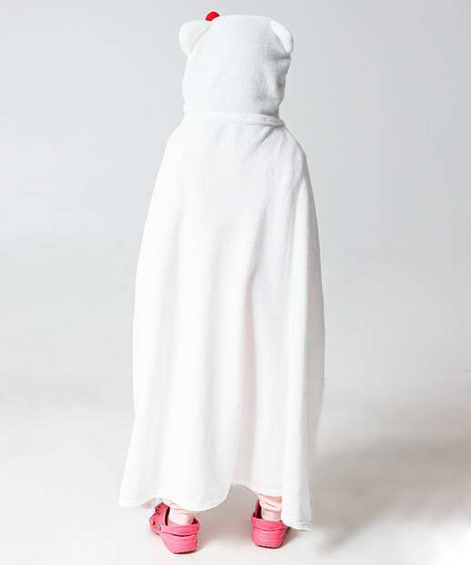 Manta Infantil Capuz Bordado Hello Kitty Branco