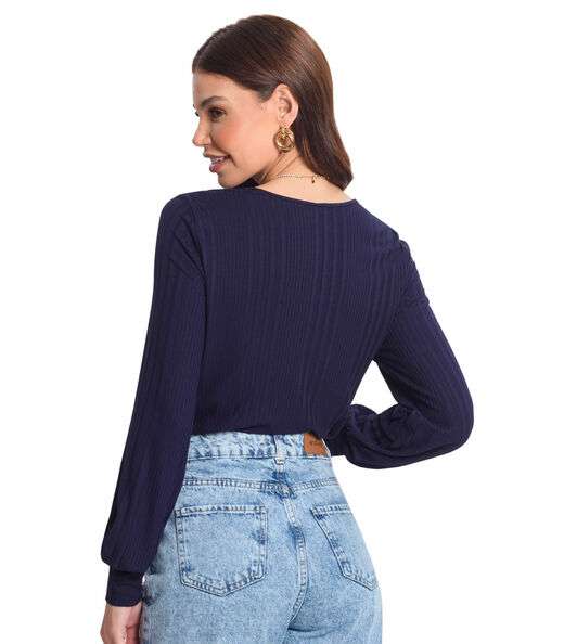 Blusa Manga Longa Canelada Rovitex Azul