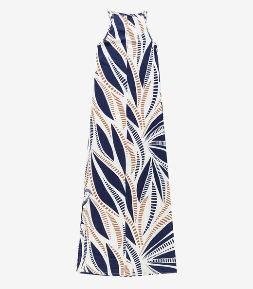 Vestido Longo Estampado Sem Manga Infinita Cor Bege