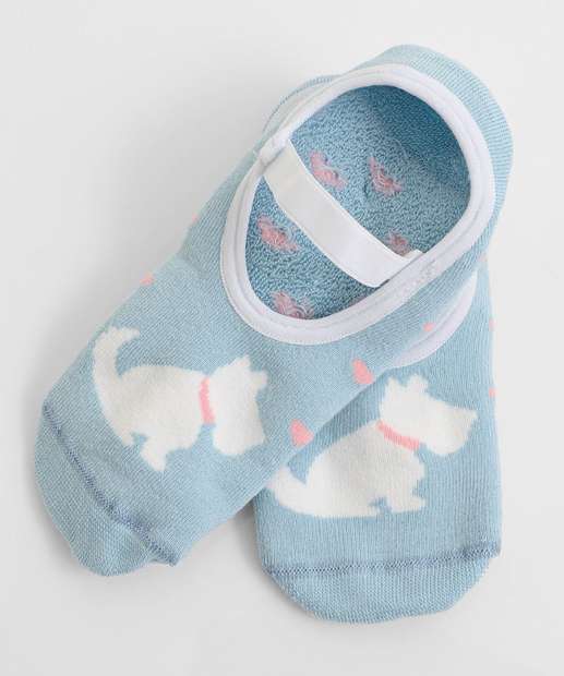 Meia Sapatilha Feminina Antiderrapante Marisa Azul