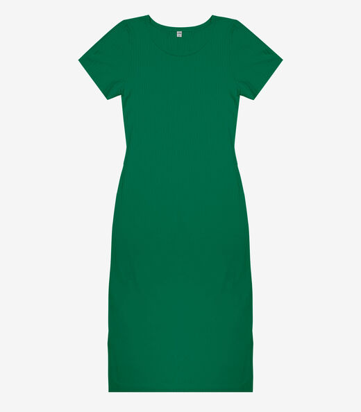 Vestido Midi Ribana Canelada Básico Rovitex Verde