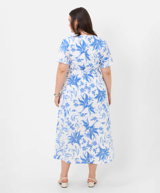 Vestido Plus Size Feminino Midi Floral Marisa Azul