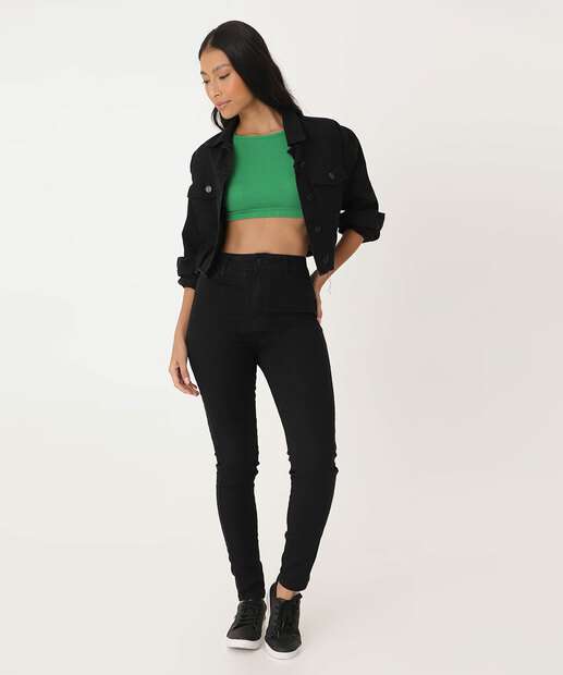 Blusa Cropped Feminina Canelada Manga Curta Marisa