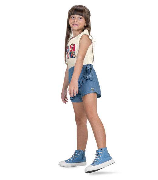 Conjunto Juvenil Blusa E Shorts Saia Trick Nick Bege