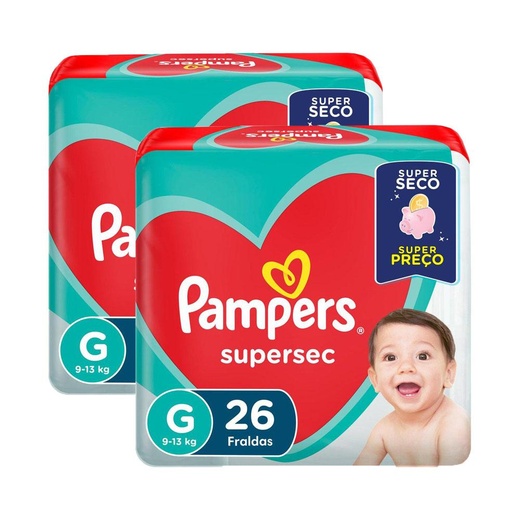 Image_Kit 2 Fraldas Supersec ”G” Pampers c/26 Unidades cada