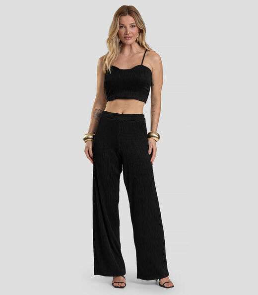 Image_Calça Pantalona Feminina Texturizada Fluída Dianna Preto