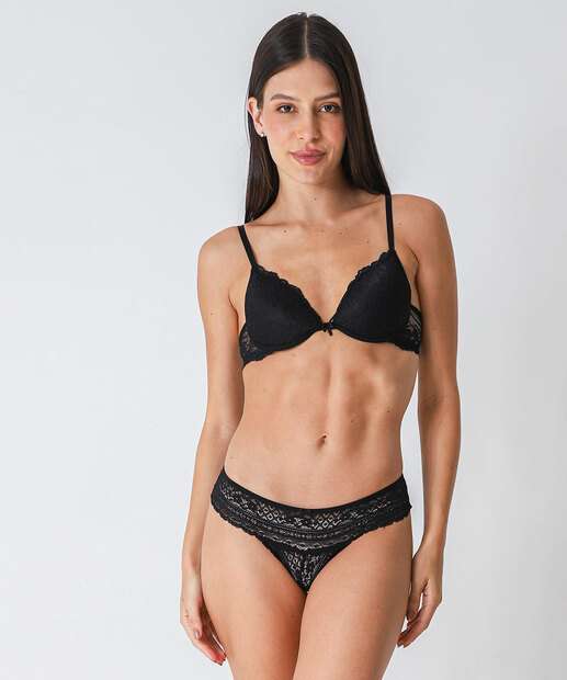 Sutiã de Renda Push Up Com Bojo Marisa Preto