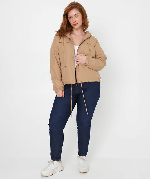 Jaqueta Plus Size Feminino Corta Vento Capuz Marisa Bege