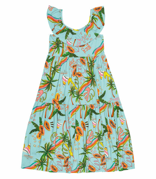 Vestido Midi Infantil Tropical Trick Nick Azul