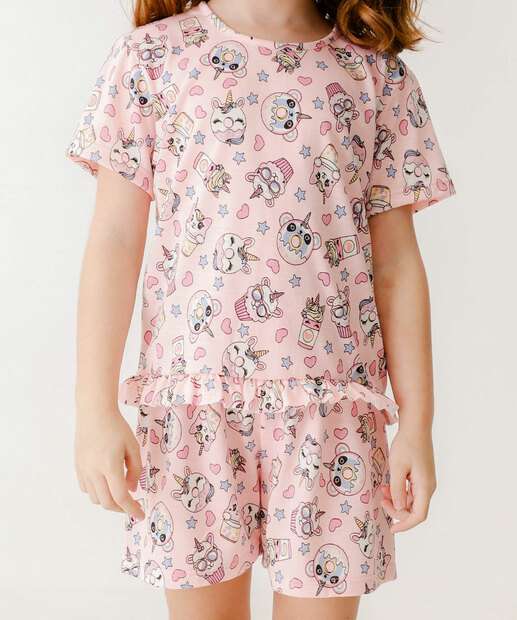 Pijama Infantil Estampa Cupcake Marisa Tam 4 a 12 Rosa