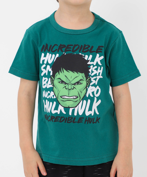Camiseta Infantil Hulk Marvel Tam 4 a 10 Verde