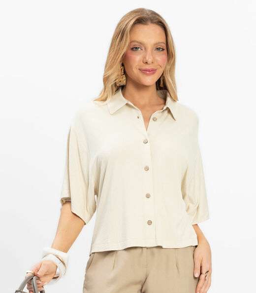 Camisa Oversized Visco Maquinetada Rovitex Bege