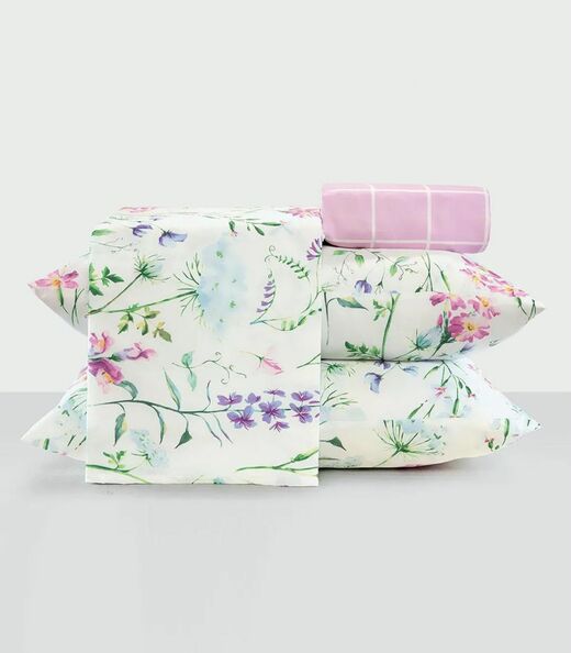 Image_Jogo De Cama Solteiro Floral 200 Fios Lar e Lazer Bege