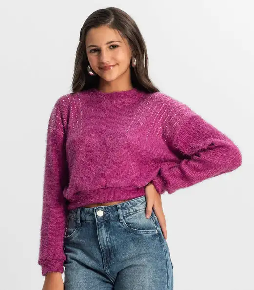 Blusão Juvenil Feminino Em Tricot Minty Roxo