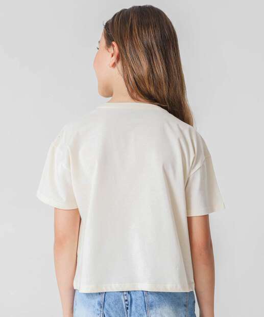 Blusa Infantil Babado Stitch Tam 6 a 14 Bege