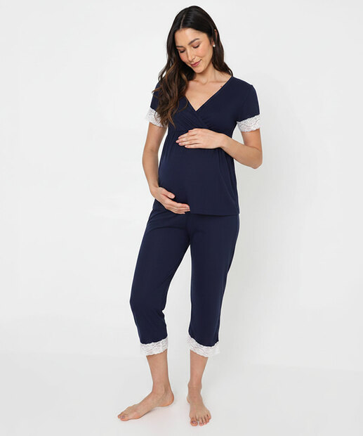Image_Pijama Feminino Gestante Recorte Renda Marisa Azul