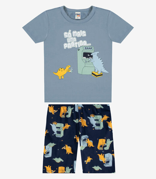 Piajama Camiseta Com Bermuda Infantil Rovi Kids Azul