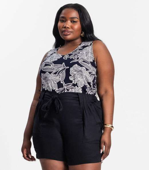 Regata Estampada Plus Size Secret Glam Preto
