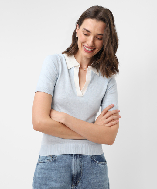 Image_Blusa Feminina Polo Tricô Marisa Azul