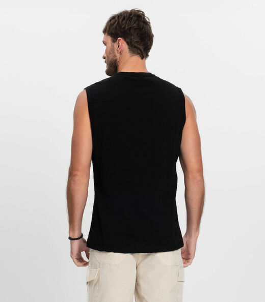 Regata Plus Masculina Malha Maquinetada Diametro Preto