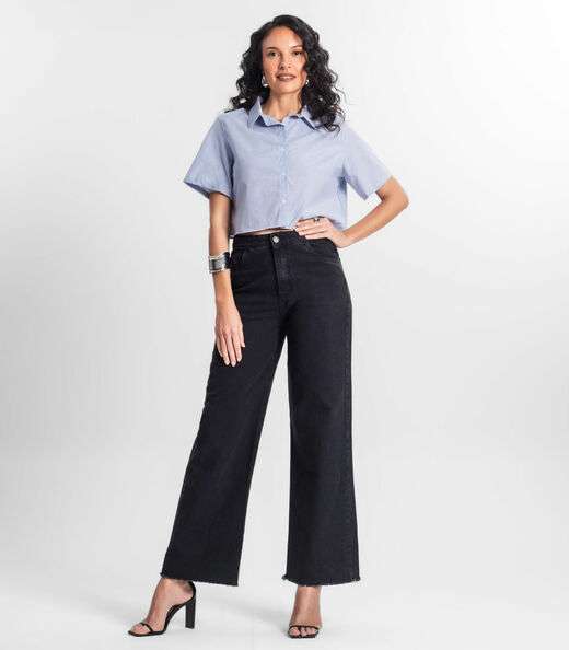 Camisa Cropped Feminina Básica Select Azul