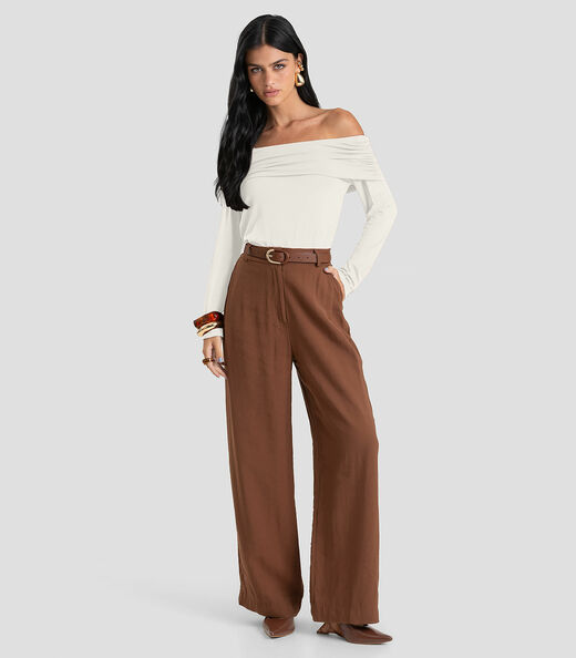 Blusa Feminina Ombro a Ombro em Malha Visco Dianna Bege