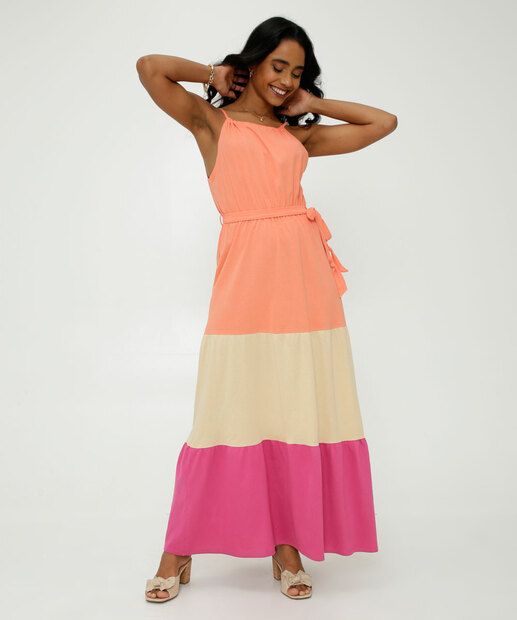 Vestido Longo Feminino Recorte Amarração Marisa