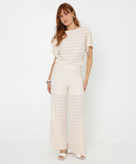 Image_Calça Wide Leg Textura Feminina Marisa Bege
