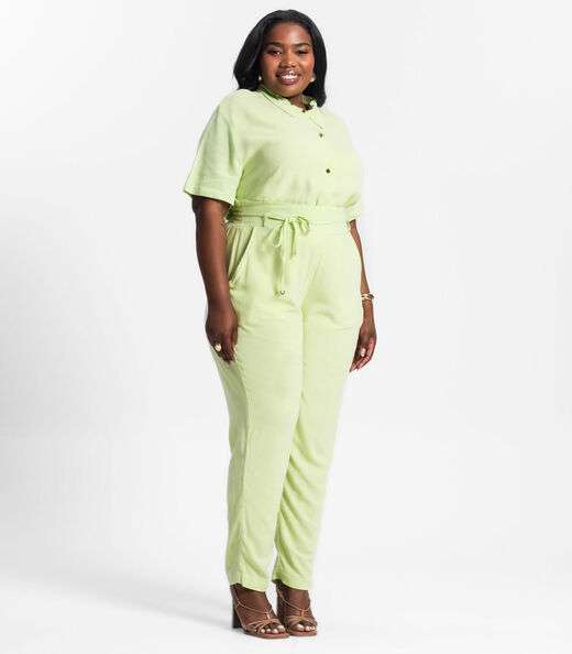 Calça Plus Size Feminina Em Linho Secret Glam Verde